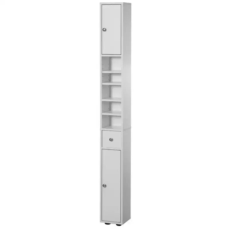 Basicwise 72 Narrow, Tall and Space Saving Multi-Purpose White Linen Tower - Ideal as Bathroom Organizer, Toilet Paper Cabinet and Kitchen Cabinet