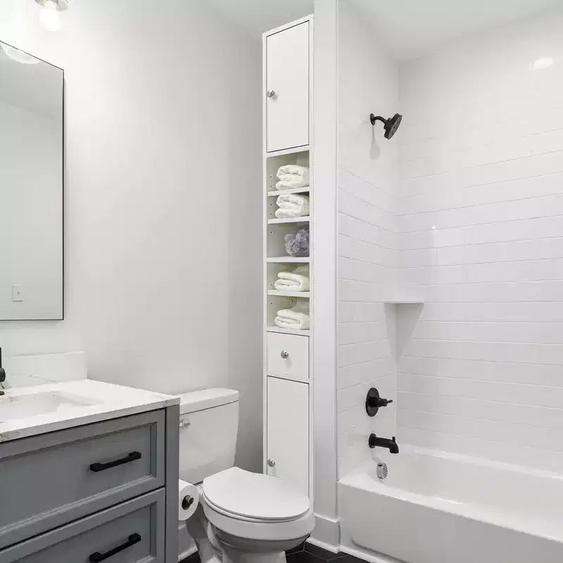 72" Narrow Tall Multi-Purpose White Linen Tower - Bathroom Organizer, Toilet Paper Cabinet and Kitchen Cabinet
