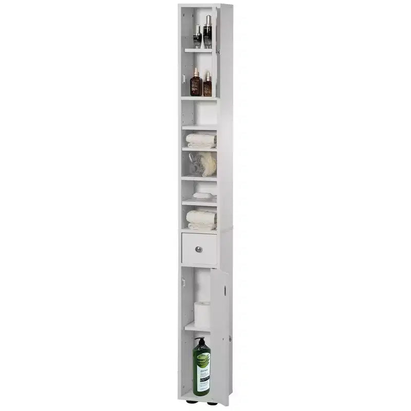 Tour de rangement étroite et haute 72" blanche en lin multi-usage - Organisateur de salle de bain, Armoire à papier toilette et Armoire de cuisine
