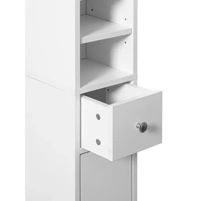 72" Narrow Tall Multi-Purpose White Linen Tower - Bathroom Organizer, Toilet Paper Cabinet and Kitchen Cabinet