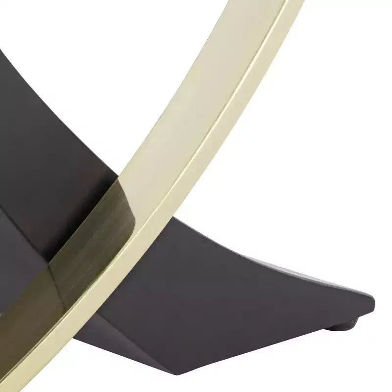 Table d'appoint carrée moderne noire avec pieds en or brossé et plateau en verre transparent, 61 cm de large