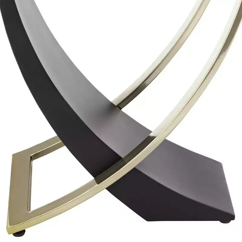 Table d'appoint carrée moderne noire avec pieds en or brossé et plateau en verre transparent, 61 cm de large