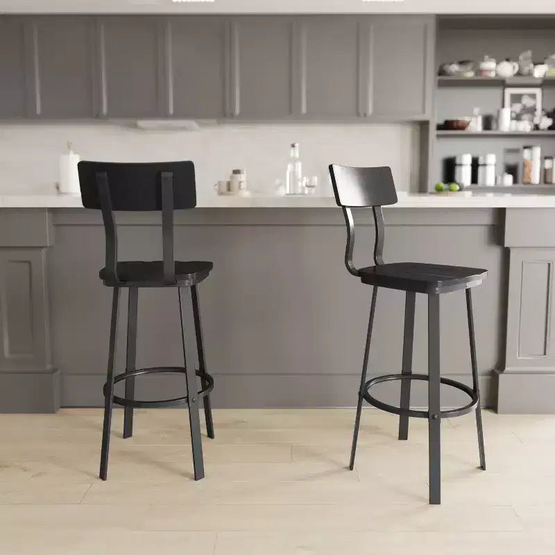 Tabouret de bar de restaurant avec assise et dossier en bois et structure thermolaquée