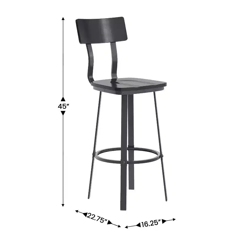 Tabouret de bar de restaurant avec assise et dossier en bois et structure thermolaquée