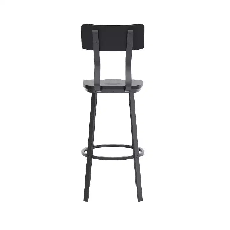 Tabouret de bar de restaurant avec assise et dossier en bois et structure thermolaquée