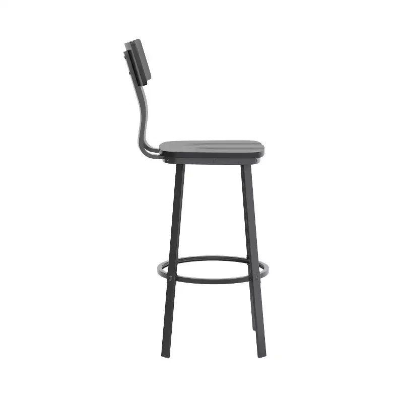 Tabouret de bar de restaurant avec assise et dossier en bois et structure thermolaquée