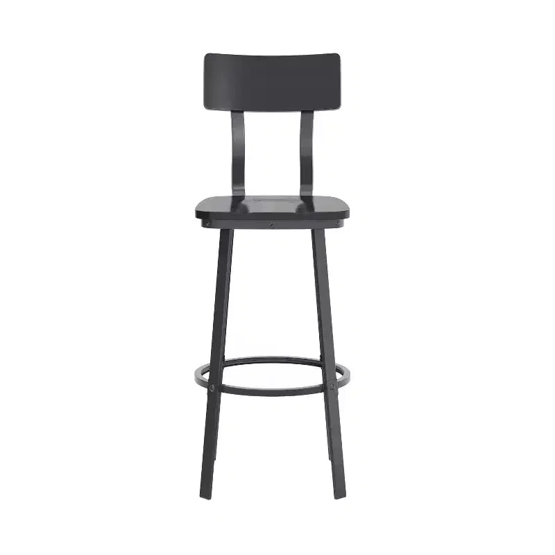 Tabouret de bar de restaurant avec assise et dossier en bois et structure thermolaquée
