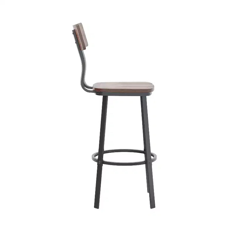 Tabouret de bar de restaurant avec assise et dossier en bois et structure thermolaquée