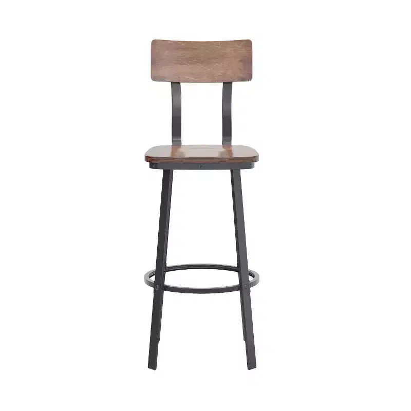 Tabouret de bar de restaurant avec assise et dossier en bois et structure thermolaquée