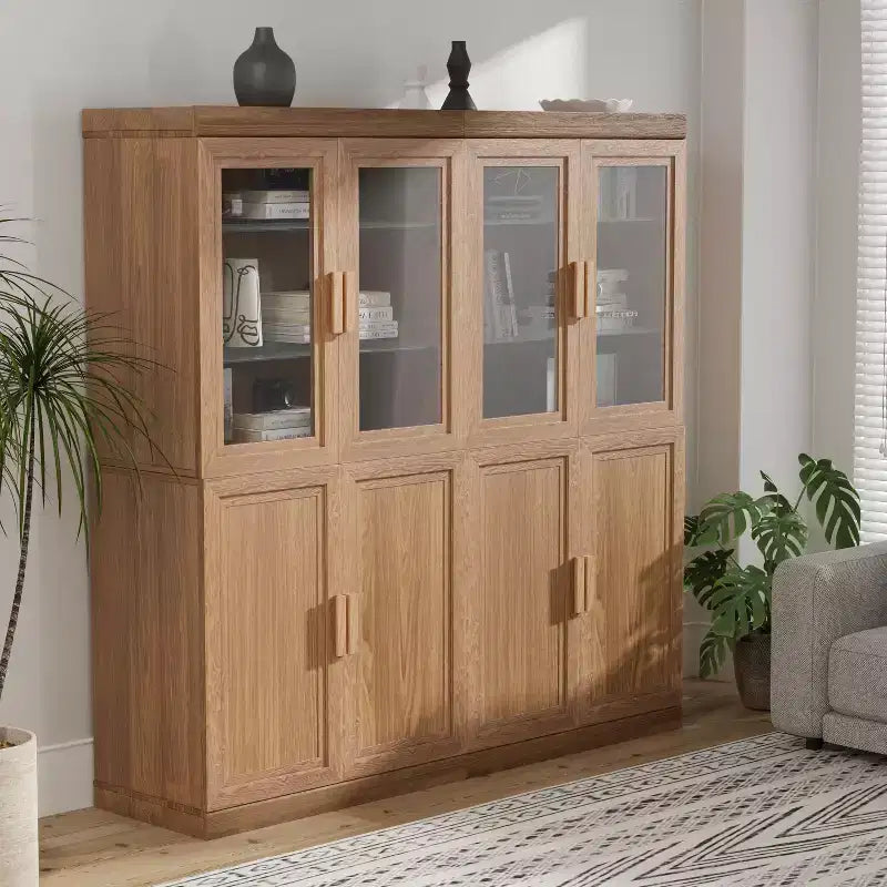 Dovelina Wood Grain Decorative Bookshelf Bookcase with Doors and Adjustable Partitions