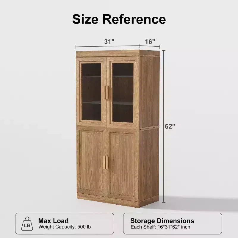 Bibliothèque décorative en grain de bois avec portes et étagères réglables