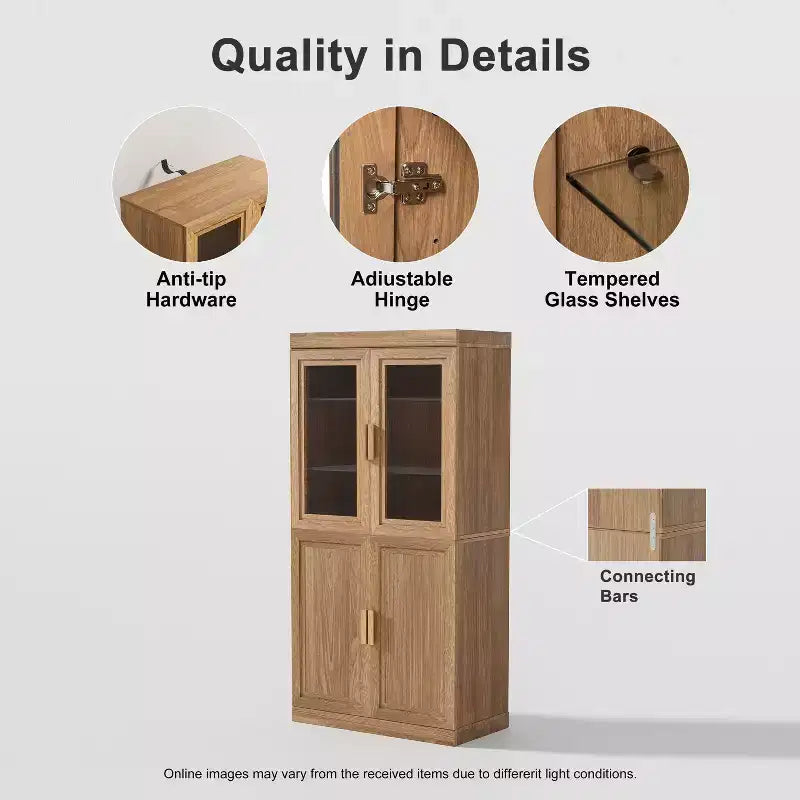 Bibliothèque décorative en grain de bois avec portes et étagères réglables