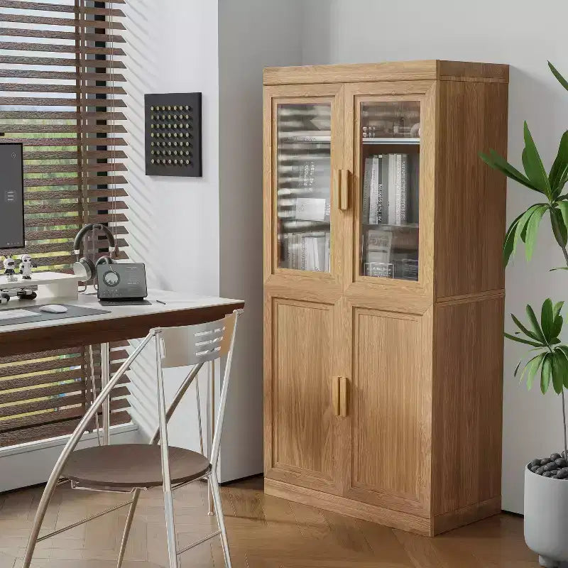 Bibliothèque décorative en grain de bois avec portes et étagères réglables
