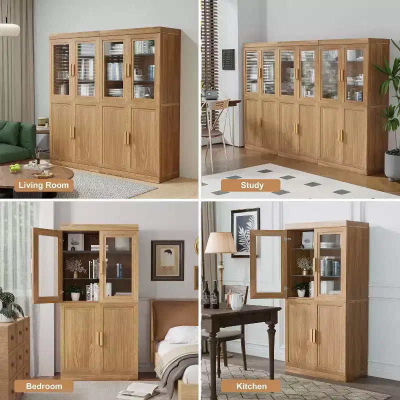 Bibliothèque décorative en grain de bois avec portes et étagères réglables