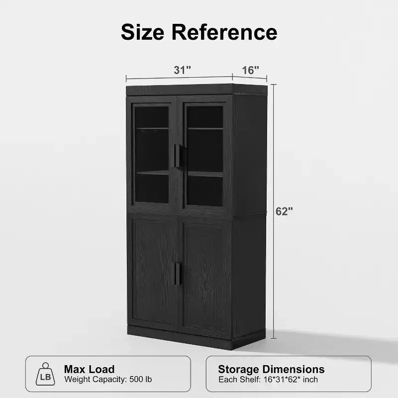 Bibliothèque décorative en grain de bois avec portes et étagères réglables