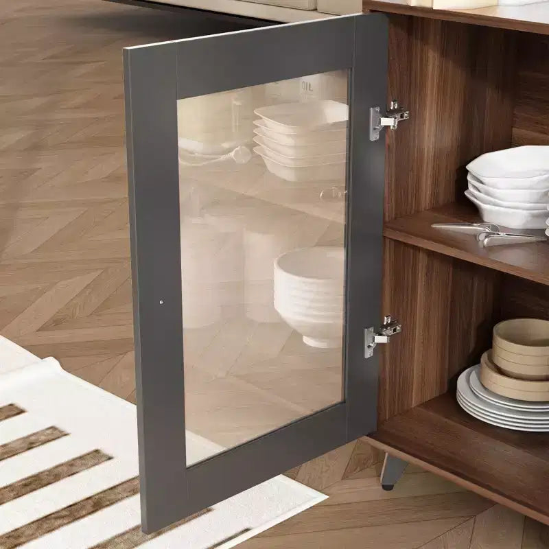 Buffet / Desserte de 63W en bois marron avec 4 tiroirs et étagères ouvertes