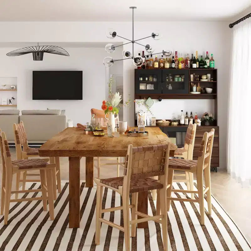 Buffet / Desserte de 63W en bois marron avec 4 tiroirs et étagères ouvertes