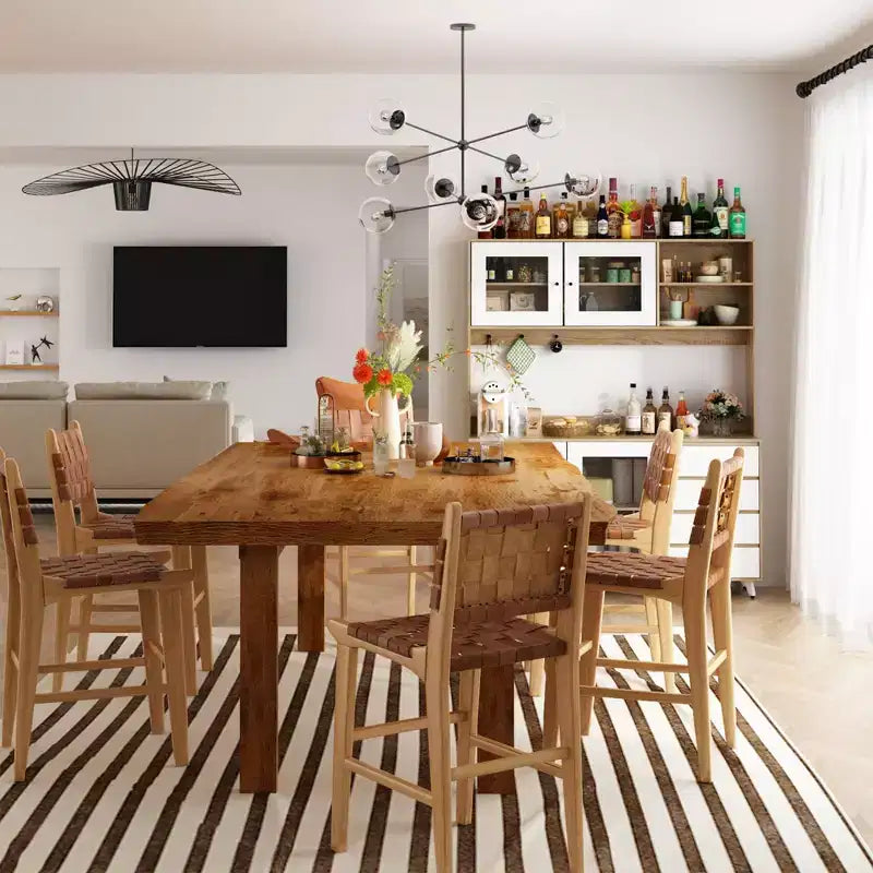 Buffet / Desserte de 63W en bois marron avec 4 tiroirs et étagères ouvertes