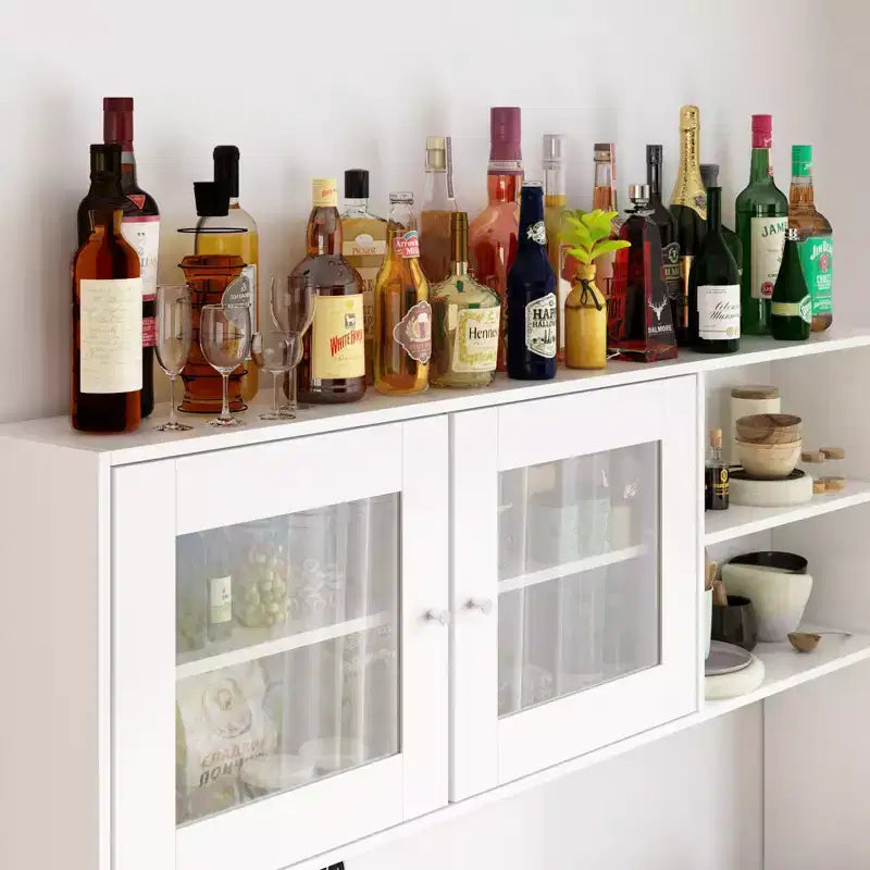 Buffet / Desserte de 63W en bois marron avec 4 tiroirs et étagères ouvertes