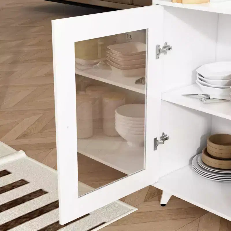 Buffet / Desserte de 63W en bois marron avec 4 tiroirs et étagères ouvertes