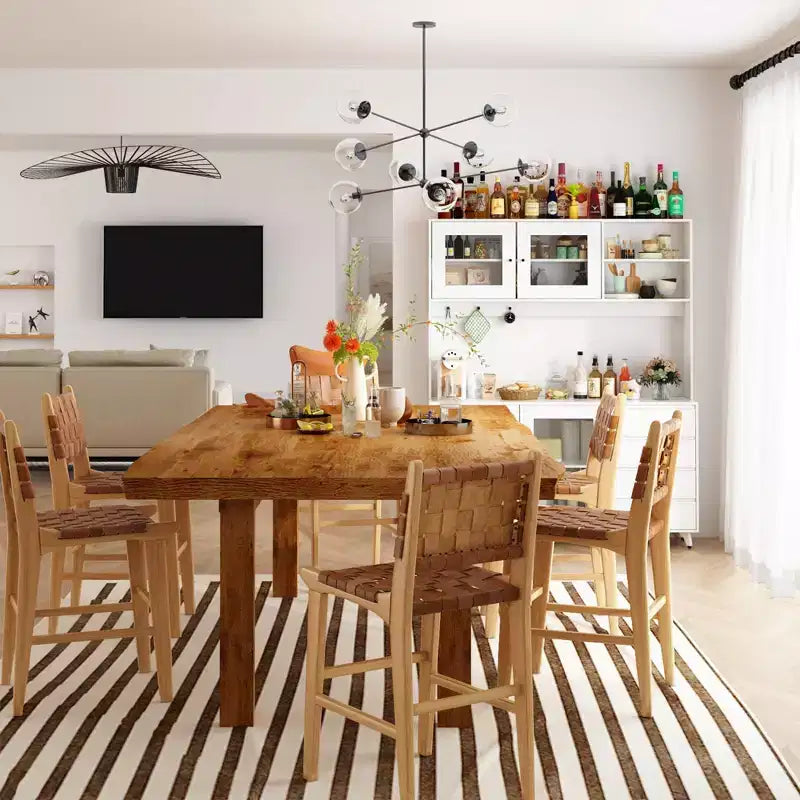 Buffet / Desserte de 63W en bois marron avec 4 tiroirs et étagères ouvertes