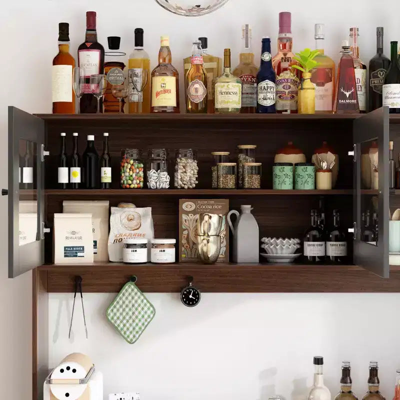 Buffet / Desserte de 63W en bois marron avec 4 tiroirs et étagères ouvertes