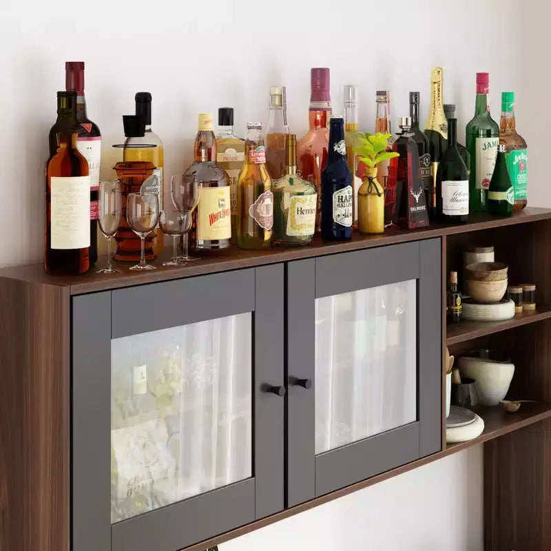 Buffet / Desserte de 63W en bois marron avec 4 tiroirs et étagères ouvertes
