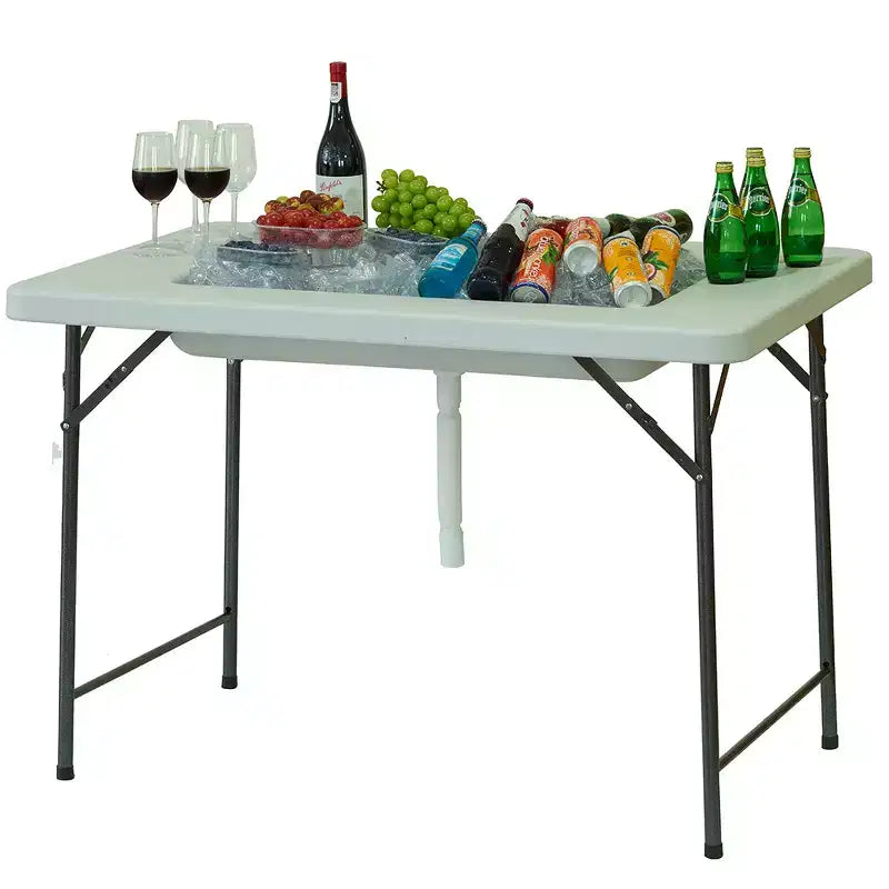 4' Portable Folding Party Ice Bin Table with Edge and Skirt - White
