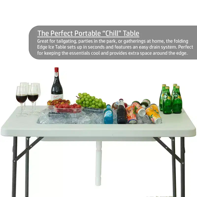 4' Portable Folding Party Ice Bin Table with Edge and Skirt - White