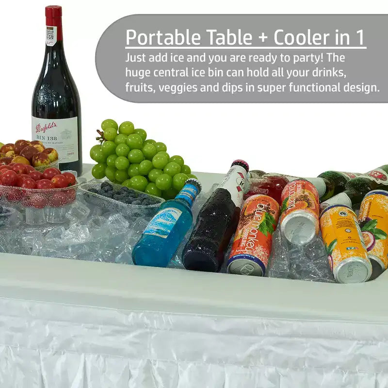 4' Portable Folding Party Ice Bin Table with Edge and Skirt - White
