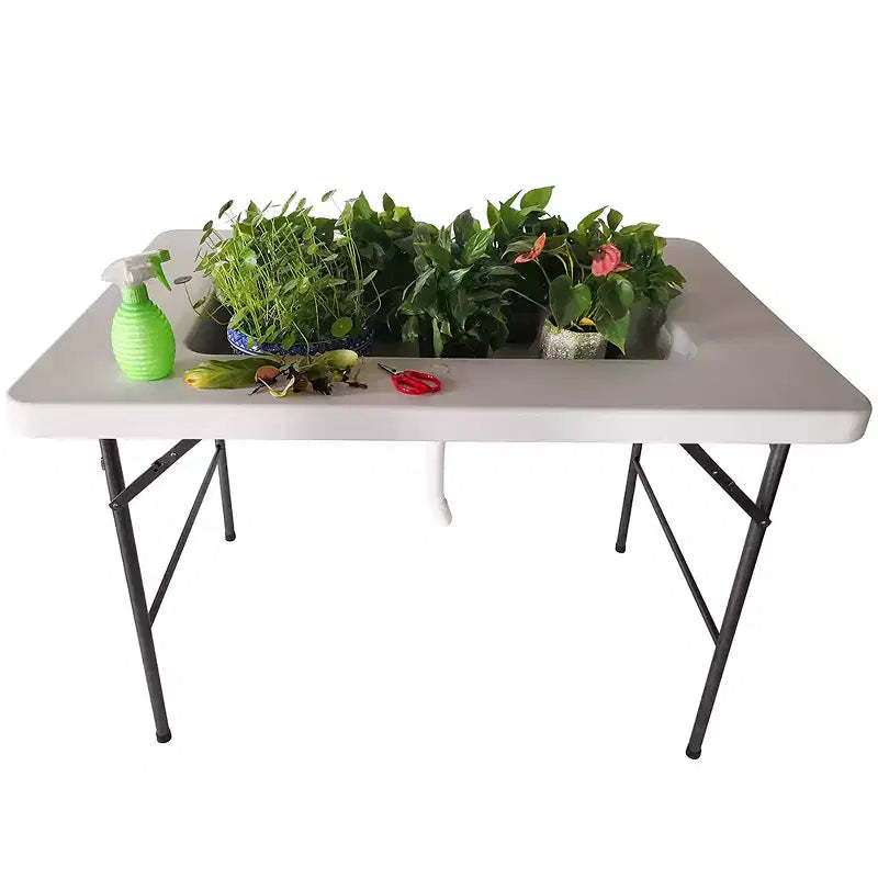 Table de fête pliante portative de 4 pi avec rebord et jupe - Blanche