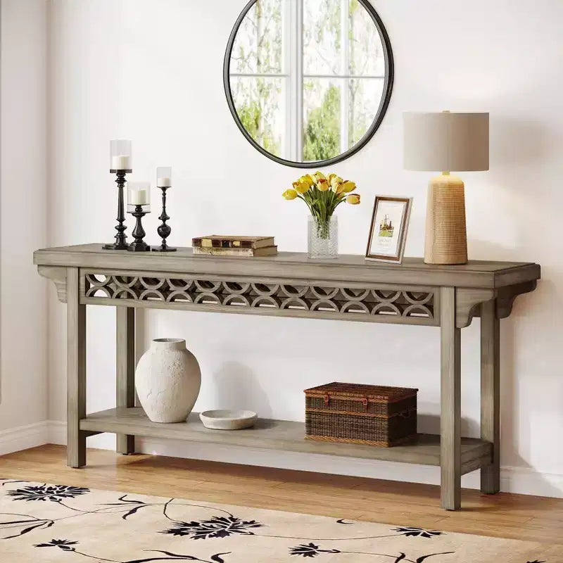 Console longue en bois massif de 70,8 pouces