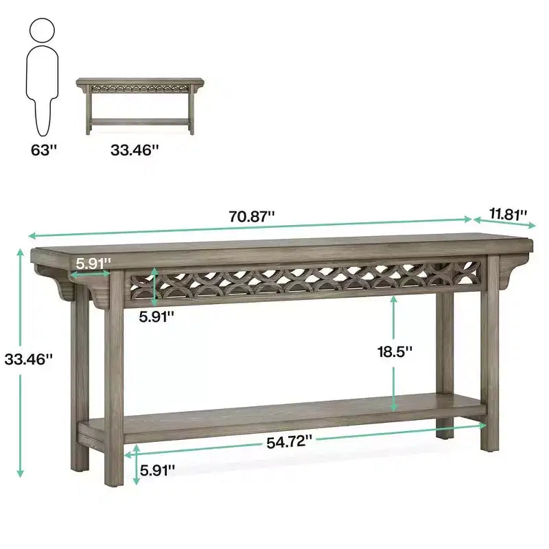 Console longue en bois massif de 70,8 pouces