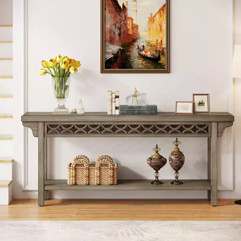 Console longue en bois massif de 70,8 pouces