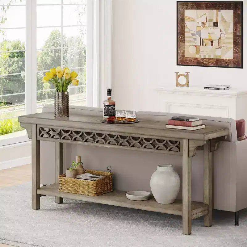 Console longue en bois massif de 70,8 pouces