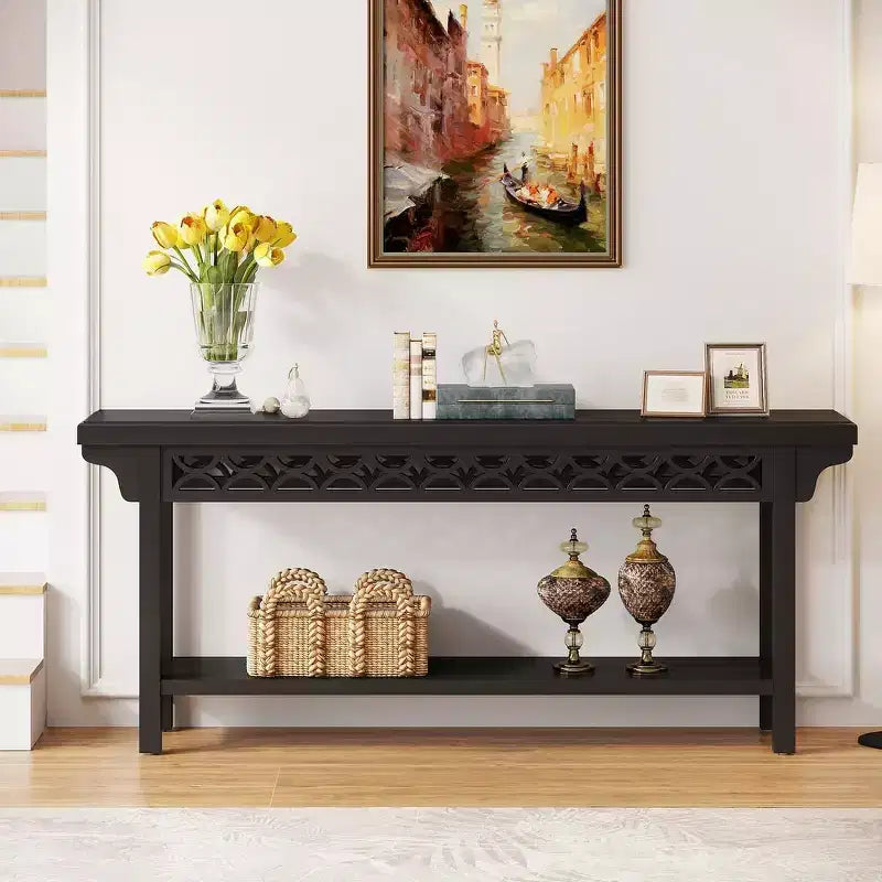 Console longue en bois massif de 70,8 pouces