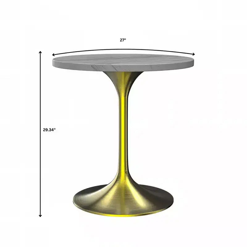 Table à manger ronde - Plateau en résine moderne avec pied en métal doré brossé