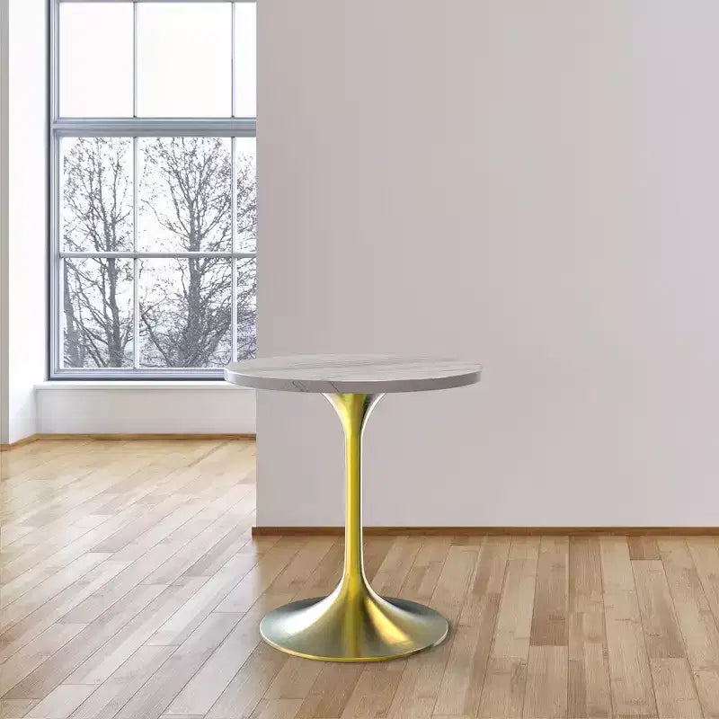 Round Dining Table - Modern Resin Top with Brushed Gold Pedestal Base