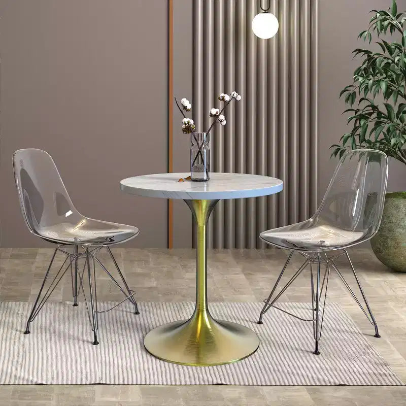 Round Dining Table - Modern Resin Top with Brushed Gold Pedestal Base