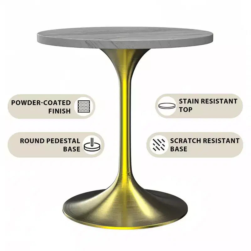 Round Dining Table - Modern Resin Top with Brushed Gold Pedestal Base