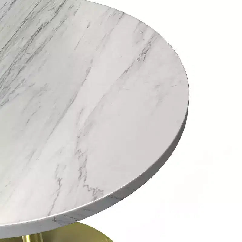 Table à manger ronde - Plateau en résine moderne avec pied en métal doré brossé