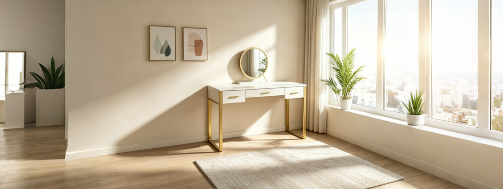 50" Vanity Table Antique White and Champagne Finish