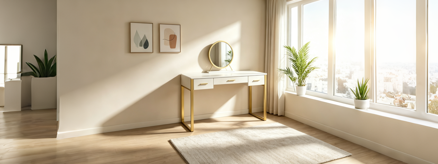 50" Vanity Table Antique White and Champagne Finish